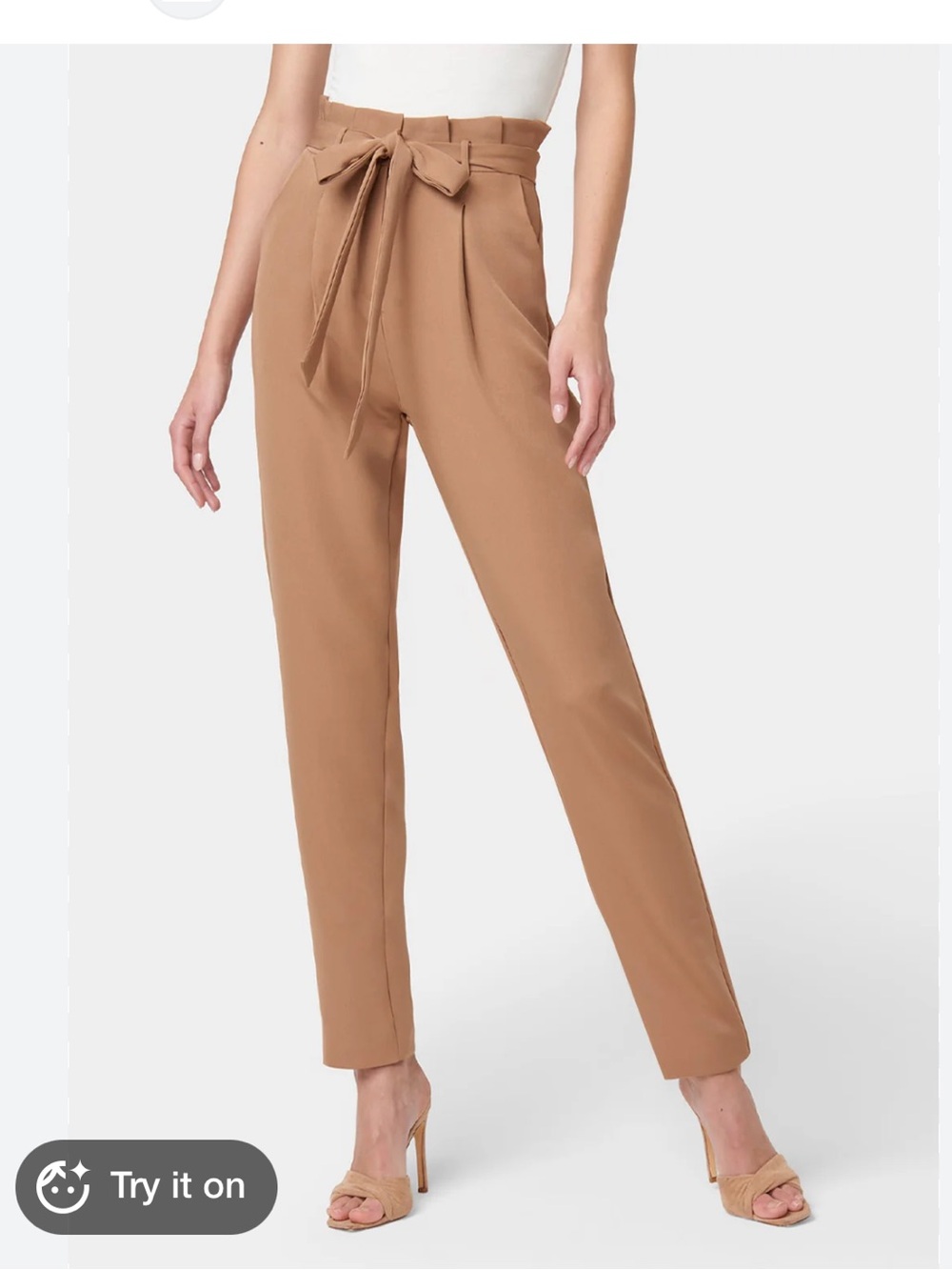 H&M Tan High-Waist Paperbag Trousers with Belt